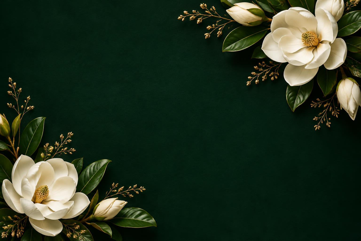 Ivory magnolias and emerald leaves